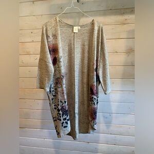 Light Gray Floral & Leopard Print Open Cardigan